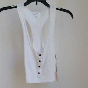 Superdown White Sleeveless Backless Crop Tank